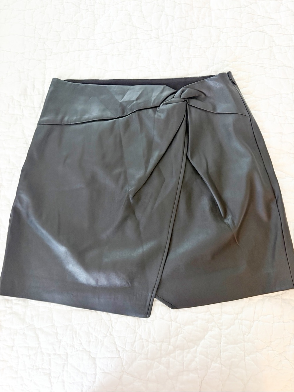 M • Express Black Faux Leather Knot-Front Mini Skirt